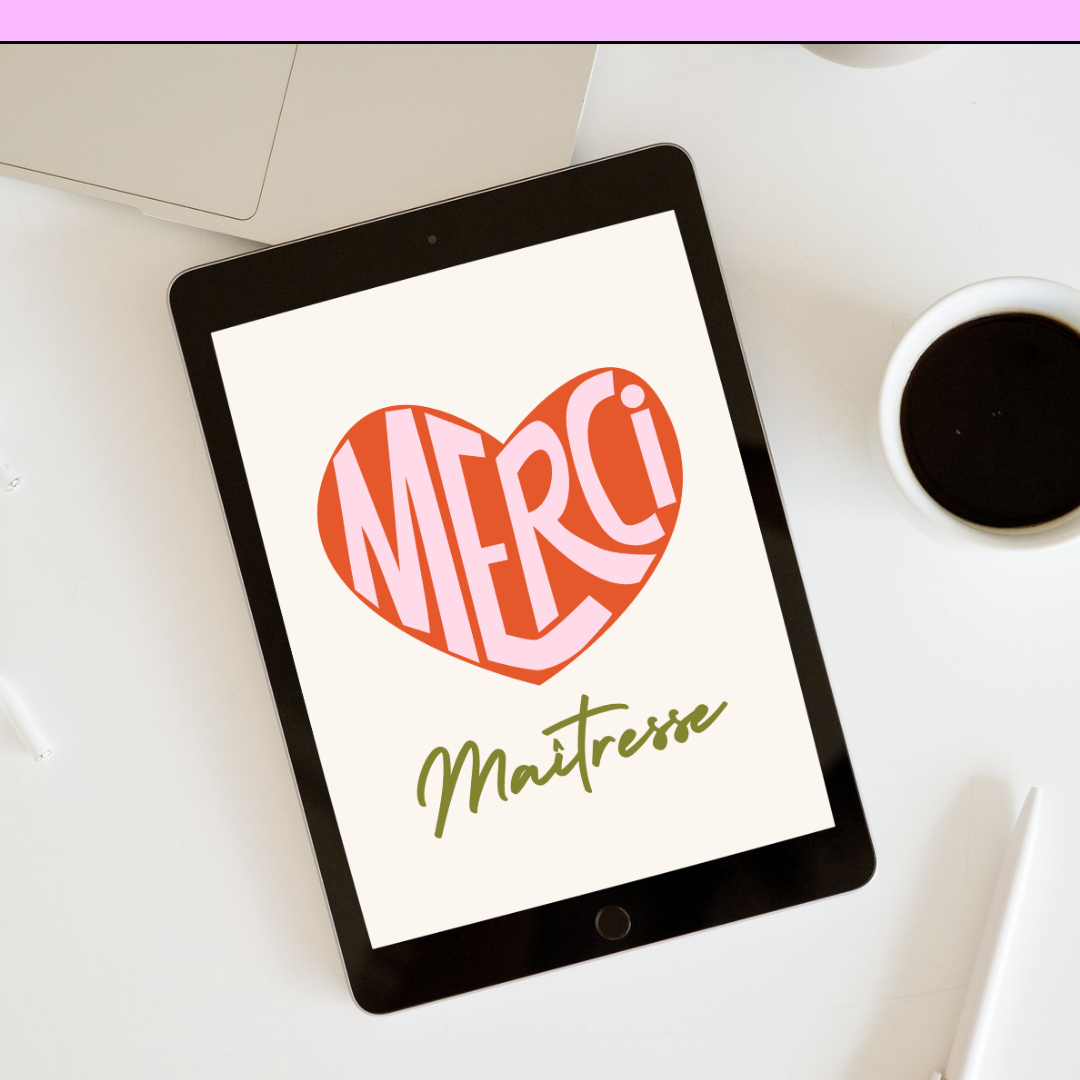 Lot de 6 Cartes de Remerciement à Imprimer - Maîtresse, Maître, ATSEM, Nounou (PDF) - Coeur