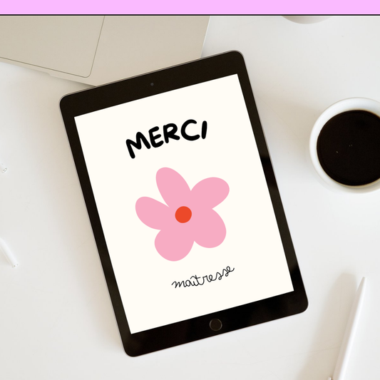 Lot de 6 Cartes de Remerciement à Imprimer - Maîtresse, Maître, ATSEM, Nounou (PDF)