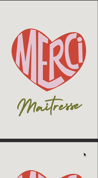 Lot de 6 Cartes de Remerciement à Imprimer - Maîtresse, Maître, ATSEM, Nounou (PDF) - Coeur